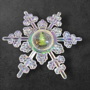 Vintage‎ Large Iridescent Plastic Snowflake Christmas Ornament Tree Diorama 3D